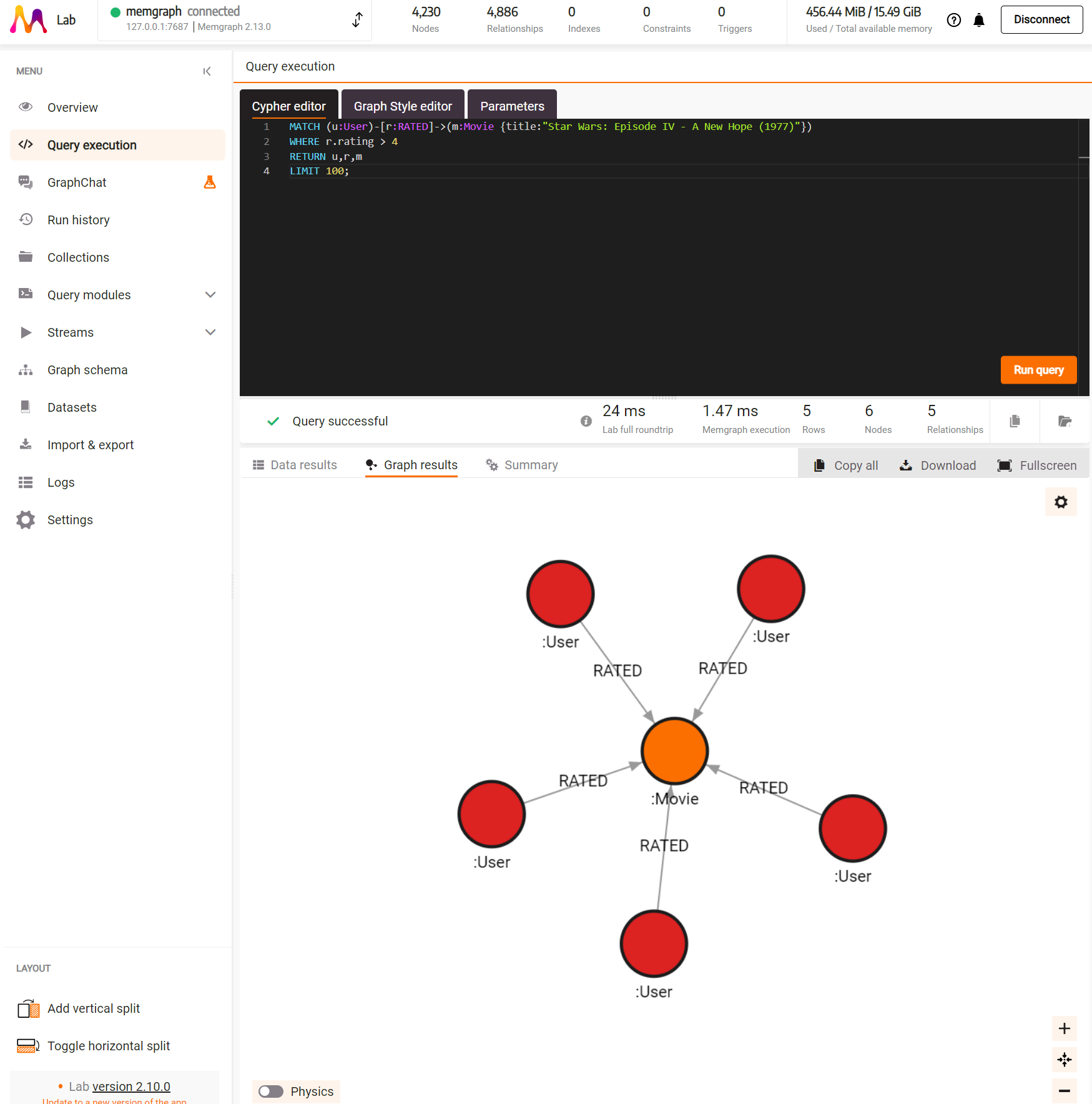 Memgraph Lab Query and Visualisation