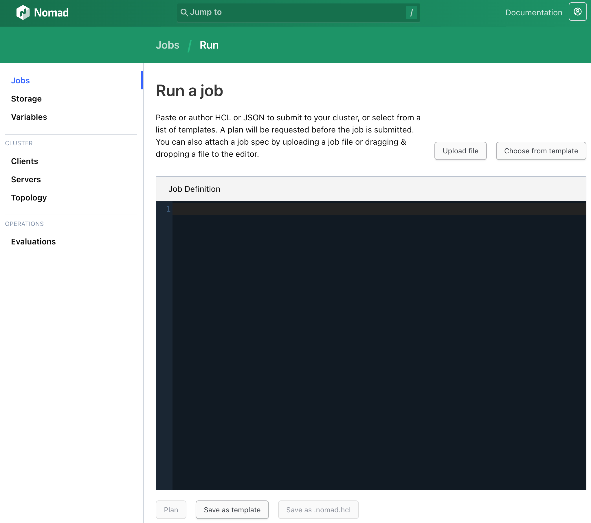 Nomad Web UI Jobs