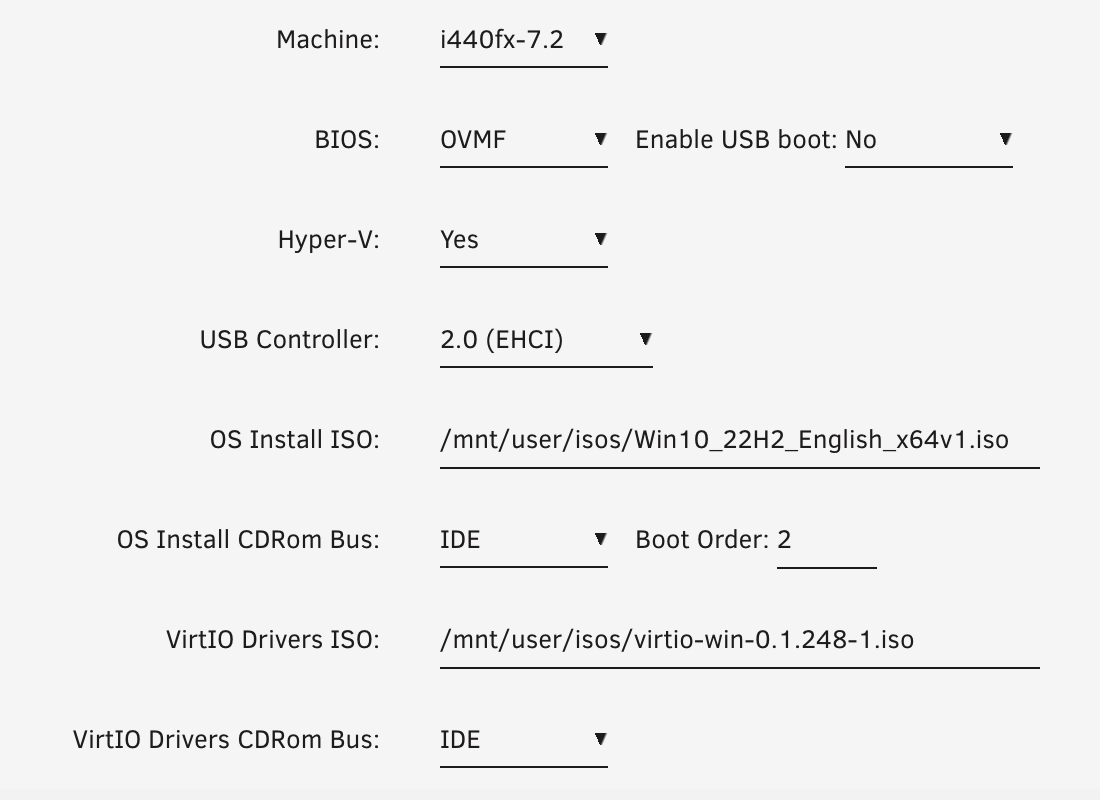 UnRAID Windows 10 VM Config